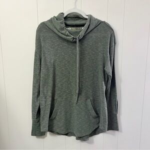 Prana Cowl Neck Pullover Sweatshirt Kangaroo Pocket Green Textured Medium